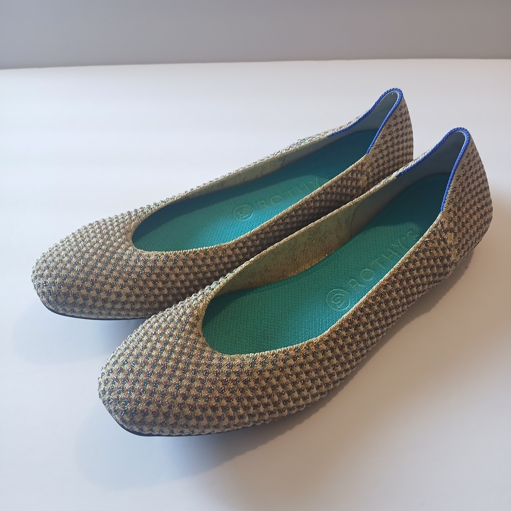Rothys Multi Metallic Limited Edition Square Toe  Flats Women Size 10